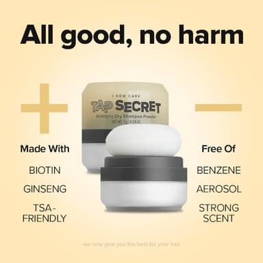 I DEW CARE Tap Secret Dry Shampoo Powder with Biotin - Tap Secret Original | Strengthening & Volumizing, Refillable, Travel size, Non-aerosol, Brunette, Korean Ginseng, Dry Shampoo for Women, 0.24 Oz - Image 4