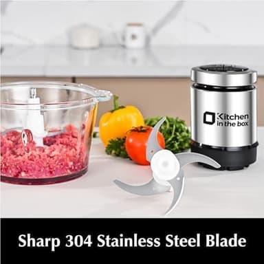 Kitchen in the box Food Processor, Electric Meat Grinder & Food Chopper with 400W Powerful Veggie Chopper-2 Bowls（8 Cup+8 Cup） & 2 Bi-Level Blades for Meat/Fish/Vegetable/Baby Food（Black Button） - Image 6