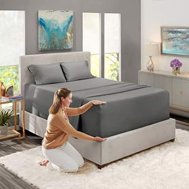 Nestl Queen Size Sheet Set, 4 Piece Extra Deep Pocket (18-24 inches), Microfiber, Cooling, Hotel Luxury, Soft, Breathable, Wrinkle-Free, Easy to Care, Charcoal Stone Grey - Image 2