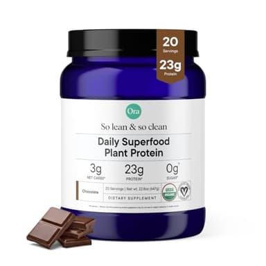 Ora Organic Vegan Protein Powder - 23g Plant Protein for Women and Men - Chocolate Flavor 20 Servings, Bloat-Free, Gluten Free, Non-GMO, No Artificial Sweeteners - Image 1