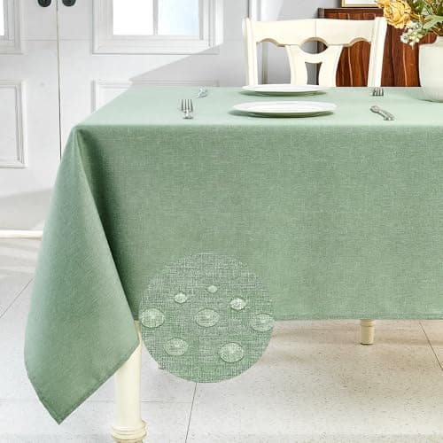 IVAPUPU Textured Linen Table Cloth for Rectangle Table - Sage Green Tablecloths Rectangular Waterproof Wrinkle Free Wipeable Dining Cover for Spring Wedding Birthday Kitchen Decor, 60 x 120 Inch - Image 1