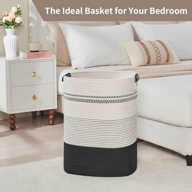 AINUOQI Laundry Basket with Handles - Blanket Basket & Hampers for Bedroom Aesthetic, Laundry Hamper & Blanket Storage for Living Room, Clothes Hamper, Tall, Large 17" x 14" x 22”, Black & White - Image 6