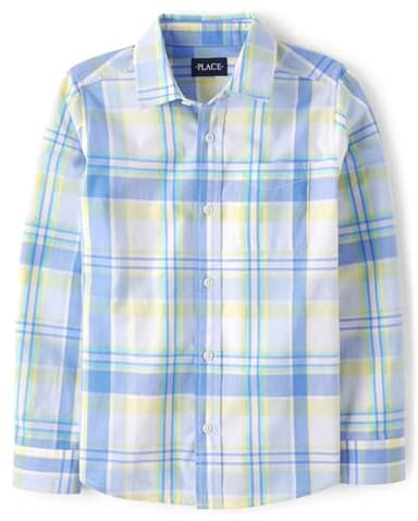 The Children's Place,Long Sleeve Poplin Button Up Shirt,Large (10/12) - Image 1