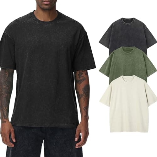 3 Pack Men's Oversized Cotton T-Shirts Loose Fit Vintage Tee Short Sleeve Casual Tshirts Solid Tops(BKAGBG,XL) - Image 1