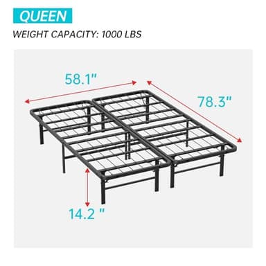 Queen Bed Frame Metal Platform Bed Frame Queen Size 14 Inch Mattress Foundation Box Spring Replacement Heavy Duty Steel Slat Noise-Free Easy Assembly,Black - Image 2