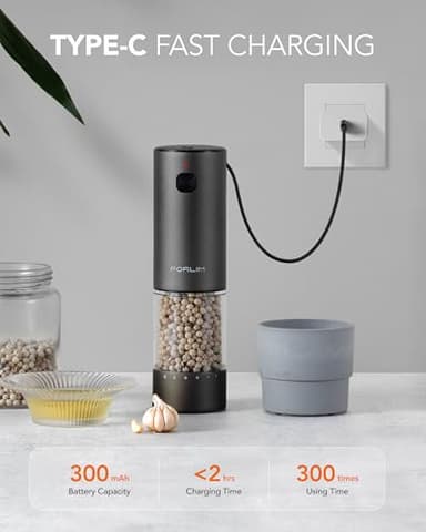 FORLIM 2-Speed ​​Electric Salt And Pepper Grinder Set, External Rotation To Adjust Coarseness, Rechargeable Aluminum Alloy Pepper Mill With Base, One-Button Automatic Grinding, Washable Container - Image 5