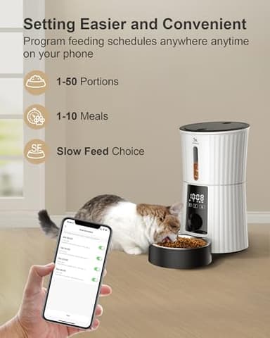 Petory Automatic Cat Feeders Wi-Fi - 4L Dry Food Dispenser for Cats and Dogs 10 Meals per Day Smart Pet Feeder with Desiccant Bag Dual Power Supply 10S Voice Recorder - Image 2