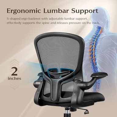 FelixKing Office Desk Chairs, Ergonomic PC Desk Chair with Wheels, Adjustable Lumbar Support and Height, Swivel Computer Chair with Flip-up Armrests, Ergo Mesh Backrest for Working (Black) - Image 4