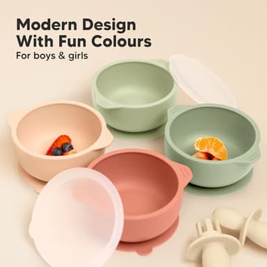 KeaBabies 2-Pack Baby Bowls with Suctions, Lids - Silicone Toddler Suction Bowls for Baby Boy, Girl, Kids, Food Grade Silicone, BPA-Free, Dishwasher Safe, Toddler Eating Essentials (Sage) - Image 9