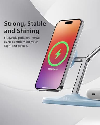 3-in-1 Wireless Charging Station for Apple Devices - Fast Charging Station for iPhone and Watch, Stable Charger Stand for iPhone 12-15 & iPhone 16 & iWatch & AirPods, Adapter Not Included - Image 5