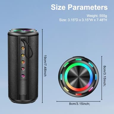 Portable Bluetooth Speaker, Bluetooth 5.4 Wireless Speaker with 20W HD Loud Stereo Sound, 15H Playtime, IP7 Waterproof, LED Lights, TWS Pairing, Built-in Mic, for Outdoor, Home, Party, Beach, Gift - Image 8