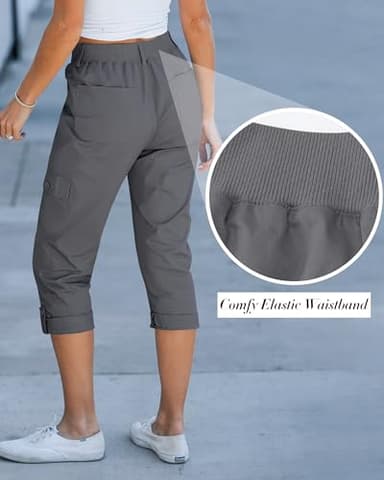 GRAPENT Womens Summer Outfits Elastic Waist Pants for Women Women Pants Casual Women’S Capris Grey Cargo Pants Woman Travel Utility Cargos High Waisted Color Dark Gray Large Size 12 Size 14 - Image 2
