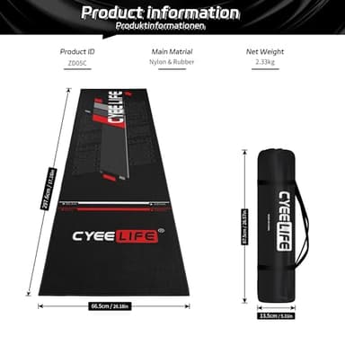 CyeeLife Darts Mat,297 X 66cm Professional Non Slip Carpet Mats for Floor and Dart Tips Protection,Black - Image 2