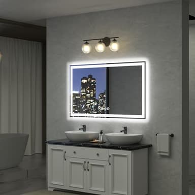miskerm 60"x 36" LED Bathroom Mirror, Double Lighting Sources Dimmable, Backlit + Front Lit, Anti-Fog, Stepless Dimmable, Lighted Bathroom Vanity Mirror for Wall Tempered Glass (Horizontal/Vertical) - Image 8