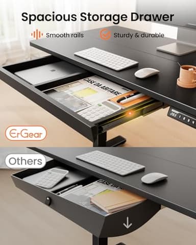 ErGear 55" x 24" Electric Standing Desk with Drawers, Height Adjustable Desk with 4 Preset Heights, Ergonomic Rising Home Office Computer Table with Splice Board, Black - Image 5