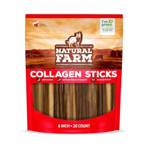 Natural Farm Collagen Sticks (6 Inch, 20 Pack). Odor-Free, 95% Natural Collagen Dog Chews, Supports Healthy Joints, Skin & Coat - Best Rawhide Alternative for Small & Medium Dogs - Image 1