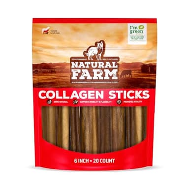 Natural Farm Collagen Sticks (6 Inch, 20 Pack). Odor-Free, 95% Natural Collagen Dog Chews, Supports Healthy Joints, Skin & Coat - Best Rawhide Alternative for Small & Medium Dogs - Image 1