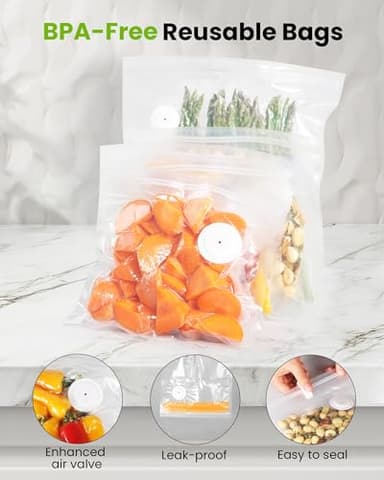 FEPPO Vacuum Sealer for Food with Visible Water Tank, Handheld Saver Compact Vacuum Sealer Machine with 30 Reusable Bags for 6X Preservation & Fresh, White - Image 5