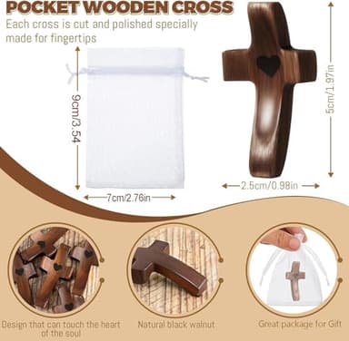 Handmade 3Pcs Pocket Cross My Heart with Organza Bags - Stress Relief Fidget Toy for Christian, Pocket Prayer Cross, Religious Easter Day First Communion Gifts, Fathers Day Gifts - Image 3