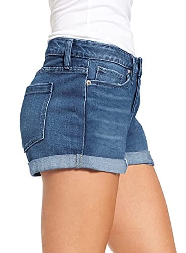 LookbookStore Denim Jean Shorts for Women Summer High Waisted Rolled Hem Cuffed Classic Boyfriend Denim Jean Shorts Star Sapphire Blue Size L - Image 3