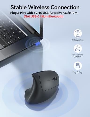 TECKNET Ergonomic Mouse Wireless, Echargeable Mouse Wireless Silent for Carpal Tunnel Right Hand, 2.4GHz USB-A Vertical Mouse for Laptop,5 Adjustable 4800 DPI, Computer,MacBook, Desktop(Not-USB-C - Image 5