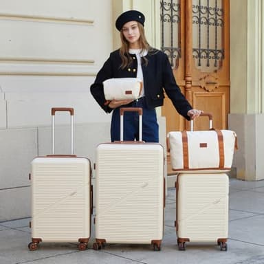 Cosbarn 5 Piece Luggage Sets with Spinner Wheels, Hardshell ABS Suitcase Set with Tsa Lock, Lightweight Hardside Waterproof Travel Suitcases for Men Women, White (20"/24"/28") - Image 2