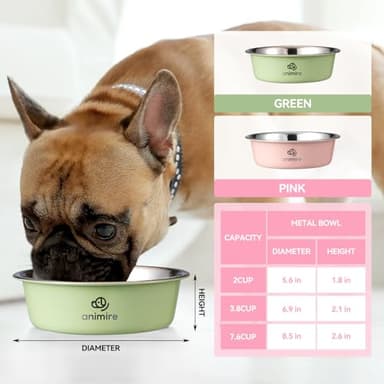 Stainless Steel Metal Dog Bowl Set of 2, Animire Nonslip Dog Water and Food Bowl, Easy to Clean, Each Holds 3.8 Cup - Image 6