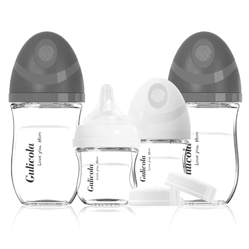 Gulicola Natural Glass Baby Bottles Set 4 Pack, Newborn Boy Breastfeeding Bottles with Slow Flow Nipples, 0 Months+, 3 oz & 5 oz - Black/White - Image 1