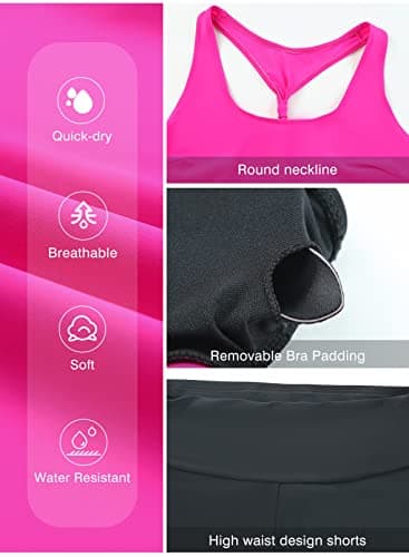 Aleumdr 3 Piece Womens Tankini Swimsuits with Shorts Athletic Bathing Suits Tank Tops with Bra and Boyshorts Rose 20 Plus - Image 5