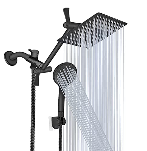 Shower Head, 8‘’ High Pressure Rainfall/Handheld Shower Combo with 11'' Extension Arm, 9 Settings, Anti-leak Shower Head with Holder, Height/Angle Adjustable, Chrome, Matte Black - Image 1