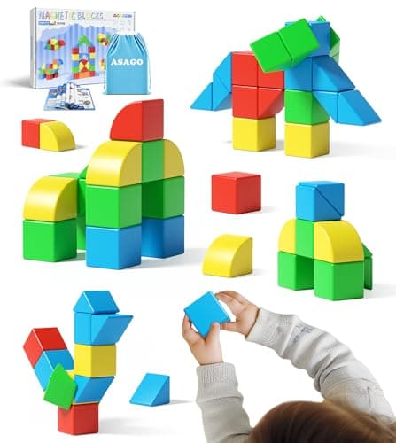 Asago Magnetic Blocks for Toddlers, Kids Building Toys, Creative Stacking Colorful Sensory Block with Magnet, Educational Construction Cubes Set for Boys Girls Children Ages 3 4 5 6 7 8 Year - Image 1
