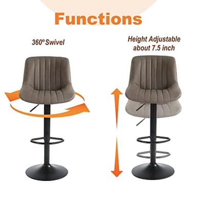 Youhauchair Bar Stools Set of 2, Swivel Counter Height Barstools with Back, Adjustable Faux PU Leather Bar Chairs, Modern Armless Kitchen Island Stool, Brown - Image 7