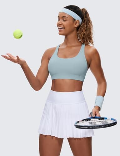 CRZ YOGA Women's Strappy Sports Bras Fitness Workout Padded Yoga Top Criss Cross Back Cami Cambric Blue Small - Image 3