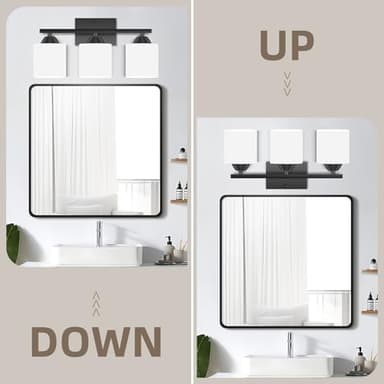 YICALE 3-Light Bathroom Vanity Light Fixture, Matte Black Bathroom Light Fixtures Over Mirror, Modern Vanity Wall Sconce Lighting for Bedroom, Milky White Glass Shade, E26 Base, Bulbs Not Included - Image 4