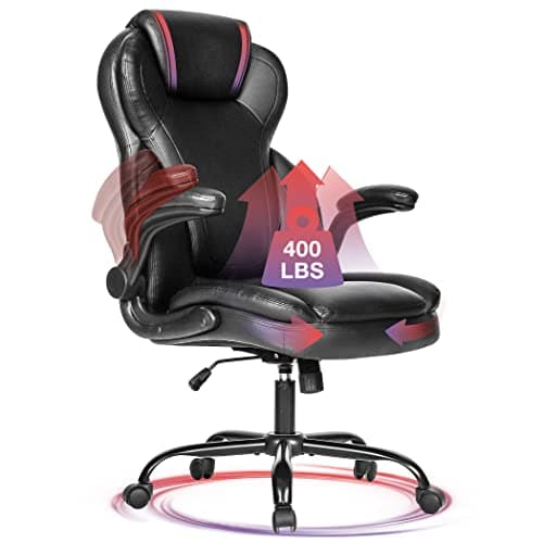 Big and Tall Office Chair 400lbs-Heavy Duty Executive Desk Chair with Extra Wide Seat, High Back Ergonomic Leather Computer Chair with Tilt Rock&Tension, Padded Armrests-Black - Image 1