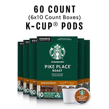 Starbucks K-Cup Coffee Pods, Medium Roast Coffee, Pike Place Roast for Keurig Brewers, 100% Arabica, 6 boxes (60 pods total) - Image 2