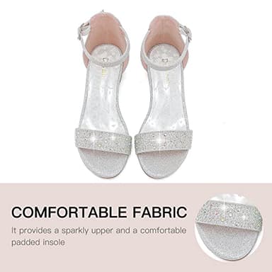 Dufannie Kid Heels for Girls Dress Shoes Size 4 Silver Girls Sandals Low Heel Flower Girl Shoes Wedding Party Pageant Easter Sparkly Open Toe Big Kids High Heels Pumps Shoes(3603Silver 4) - Image 5