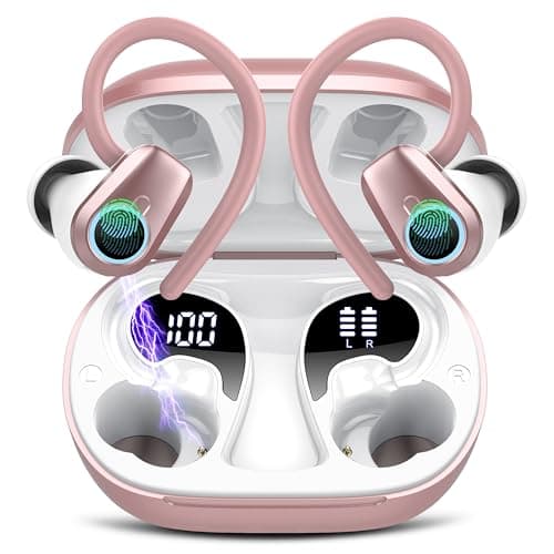 Wireless Earbuds, in Ear Buds Wireless Earbuds Bluetooth, Bluetooth 5.3 Headphones Sport, Deep Bass Stereo Noise Cancelling Headphones, 50H Playtime LED Display, IP7 Waterproof Earphones, Rose Pink - Image 1
