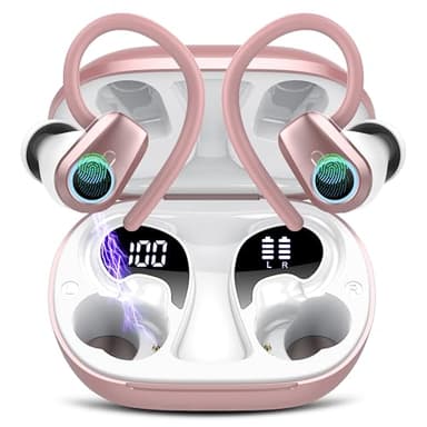 Wireless Earbuds, in Ear Buds Wireless Earbuds Bluetooth, Bluetooth 5.3 Headphones Sport, Deep Bass Stereo Noise Cancelling Headphones, 50H Playtime LED Display, IP7 Waterproof Earphones, Rose Pink - Image 1