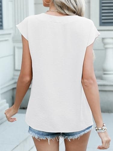 ANRABESS Women Tops Cap Sleeve Textured Dressy Casual V Neck Shirts 2025 Summer Business Work Blouses Outfits White Large - Image 5