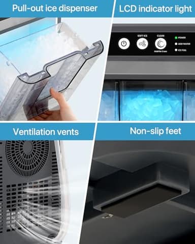 Walkmax Nugget Ice Maker Countertop with Handle,Chewable Crunchable Countertop Nugget Ice Maker,41Lbs/24H, Self-Cleaning, One-Click Operation, Stainless Steel,Ideal for Parties, Kitchens, Bars, Silver - Image 7