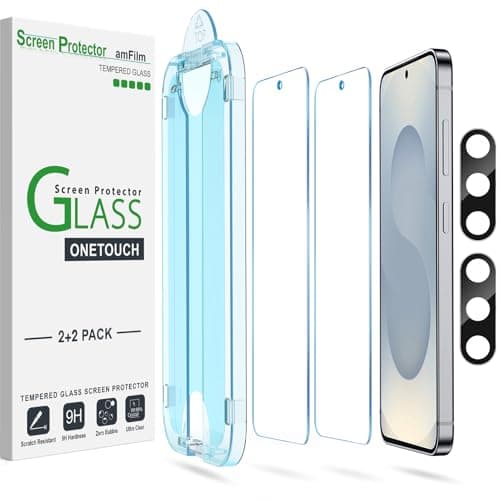 amFilm Auto-alignment OneTouch for Samsung Galaxy S25+ Plus 6.7'' Screen Protector + Camera Lens Protector, Tempered Glass, 30 seconds Installation, Bubble Free, Case Friendly, Anti-Scratch [2+2 Pack] - Image 1