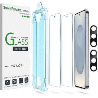 amFilm Auto-alignment OneTouch for Samsung Galaxy S25+ Plus 6.7'' Screen Protector + Camera Lens Protector, Tempered Glass, 30 seconds Installation, Bubble Free, Case Friendly, Anti-Scratch [2+2 Pack] - Image 1