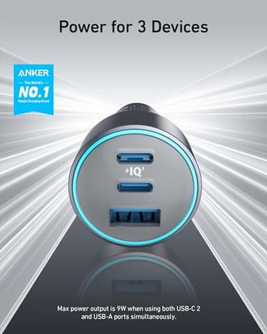 Anker USB-C Car Charger, iPhone 17 Car Charger, 67W 3-Port Compact Fast Charger, 535 Car Adapter with PIQ 3.0 for iPhone 17/16/15/14 Series, Galaxy S25/24/23, MacBook, iPad, and More (Cable Included) - Image 2