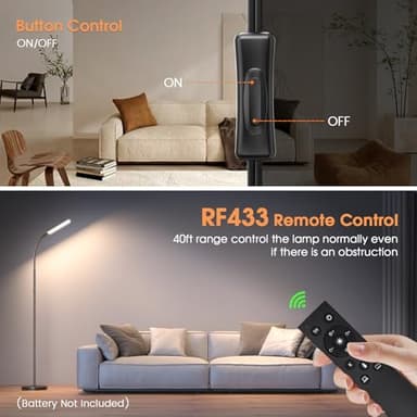 xinp Floor Lamp, Bright 18W LED Standing Lamps for Living Room, Remote Stepless Adjustable Color and Brightness Dimmable with ON/Off Switch, Gooseneck Reading Lights for Bedroom Office, 1300LM Black - Image 4