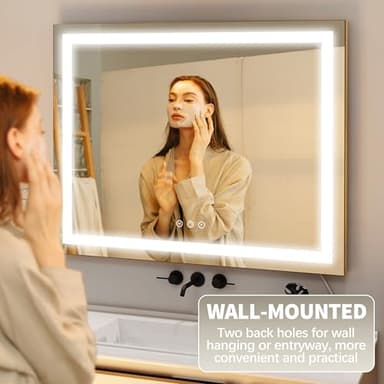 FENNIO 23" x 18" Vanity Mirror with Lights，LED Makeup Mirror，Hollywood Mirror with 3 Color Modes & Adjustable Brightness，Vanity Mirror Square Gold - Image 5