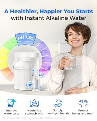 Waterdrop Alkaline Rechargeable Water Filter Dispenser, 6-Stage Instant Electric Powerful Pitcher, Healthy Mineralized Alkaline Water, 15-Cup Portable Countertop System, Does not Lower TDS - Image 3