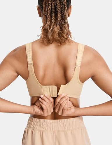 SYROKAN Women's Max Control Underwire Sports Bra High Impact Plus Size with Adjustable Straps Unlined Bra Tan Milkshake 42E - Image 4