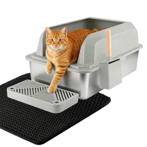 GTPLAYER Stainless Steel Litter Box, Metal XL Extra Large Litter Boxes with Lid High Sided for Big Cats and Kittens, Leak-Proof, Non-Sticky, Include Cat Step Pedal, Cat Mat and Litter Scoop - Image 1