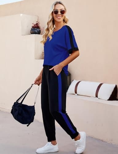 VIMPUNEC Women 2 Piece Outfits Summer Casual Lounge Sets Soft Sweatsuits Trendy Matching Sets Royal Blue XL - Image 5